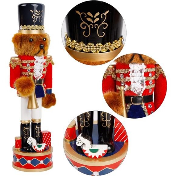 Christmas Nutcracker Figures, 14 Inch Wooden Nutcracker Bear Trumpeter Ornaments - Picture 4 of 7
